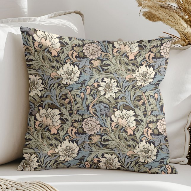 Art nouveau William Morris sage green ivory Throw Pillow (Art nouveau William Morris sage green ivory Throw Pillow)