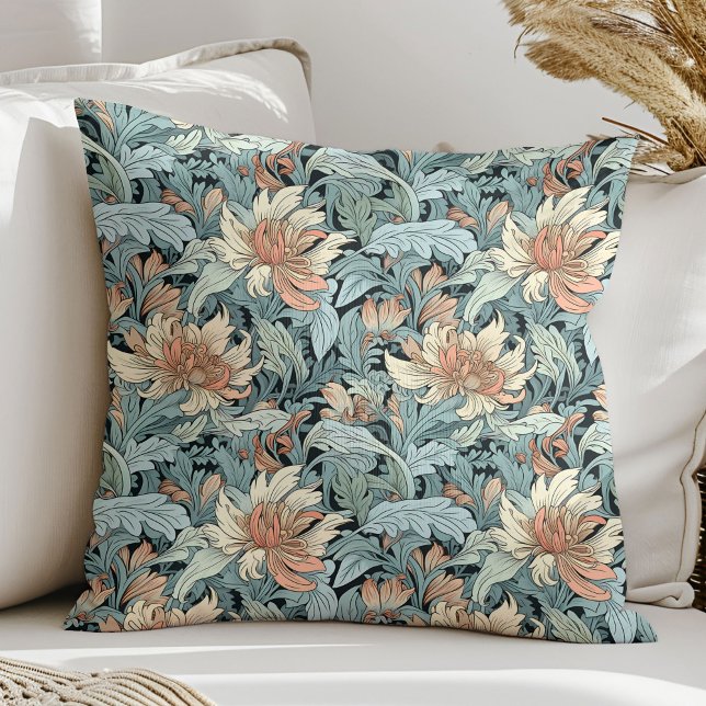 Art nouveau William Morris sage green ivory Throw Pillow (Art nouveau William Morris sage green ivory Throw Pillow)