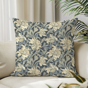 Art nouveau William Morris sage green ivory white Throw Pillow