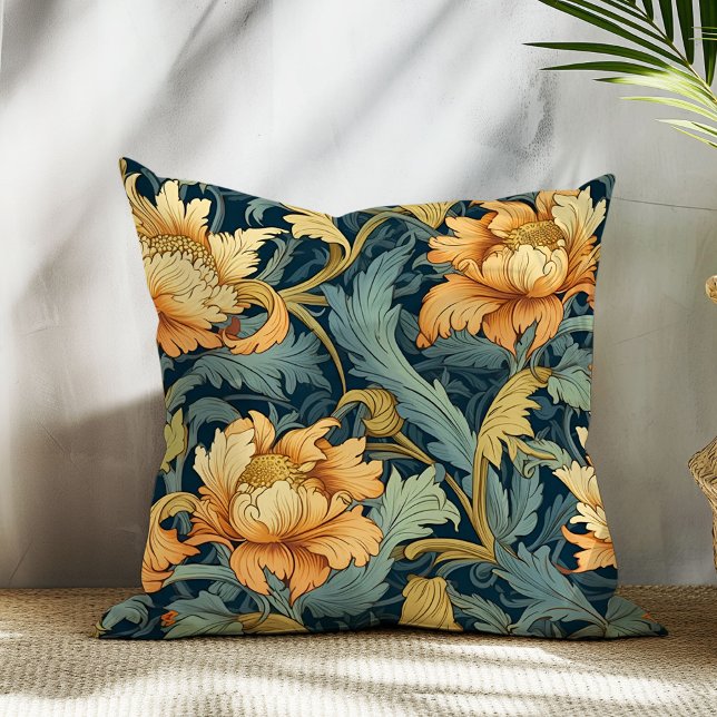 Art nouveau William Morris sage green orange Throw Pillow (Art nouveau William Morris sage green orange Throw Pillow)
