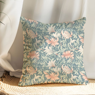 Art nouveau William Morris sage green pale pink Throw Pillow