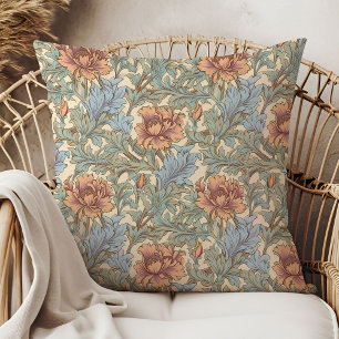 Art nouveau William Morris sage green peach blue Throw Pillow