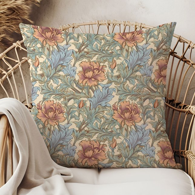 Art nouveau William Morris sage green peach blue Throw Pillow (Art nouveau William Morris sage green peach blue Throw Pillow)