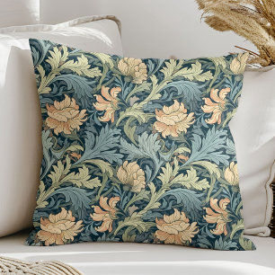 Art nouveau William Morris sage green peach ivory Throw Pillow