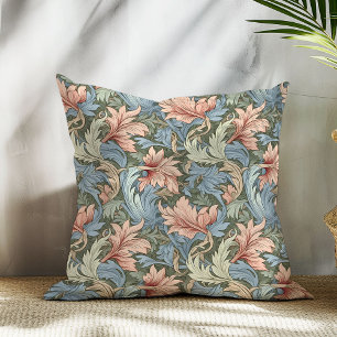 Art nouveau William Morris sage pastel blue pink Throw Pillow