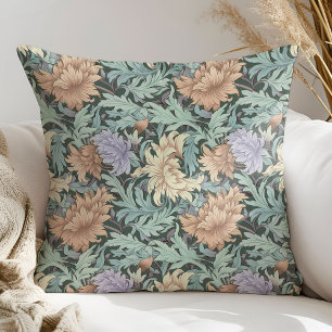 Art nouveau William Morris sage peach ivory purple Throw Pillow