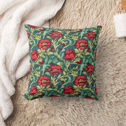 Art Nouveau William Morris style floral garden Throw Pillow
