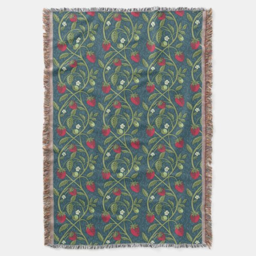 Art nouveau William Morris style strawberries navy Throw Blanket