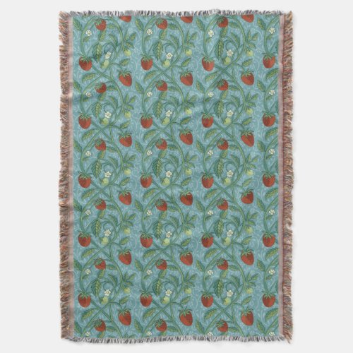 Art nouveau William Morris style strawberries sage Throw Blanket