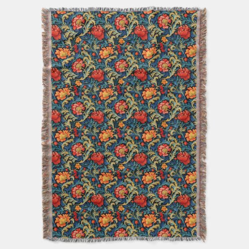 Art nouveau William Morris style vibrant colors Throw Blanket