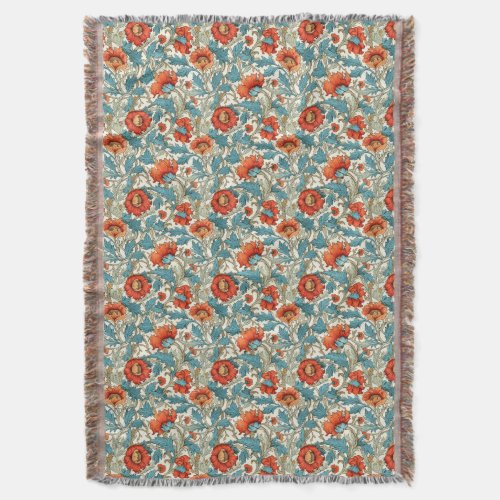 Art nouveau William Morris style vibrant colors Throw Blanket