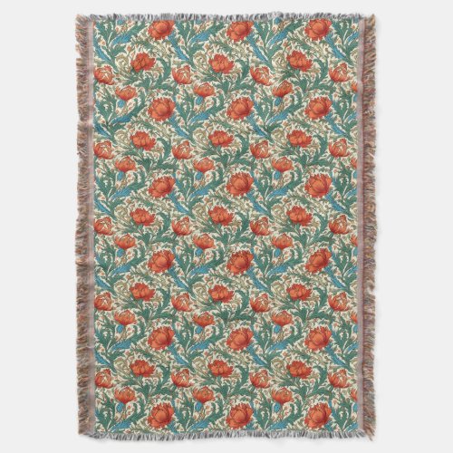 Art nouveau William Morris style vibrant colors Throw Blanket