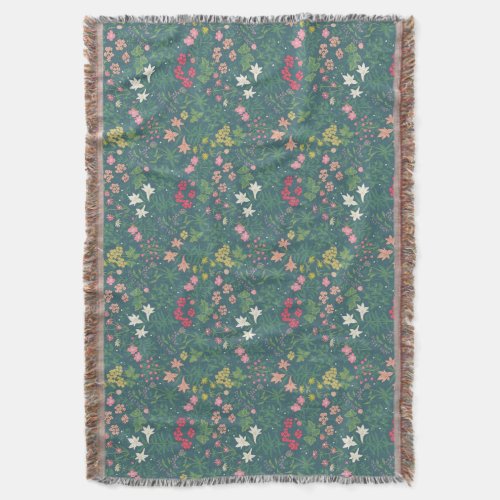 Art nouveau William Morris style wildflowers muted Throw Blanket