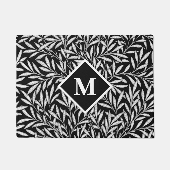 Art Nouveau Willow with Monogram, Black and White Doormat (Front)