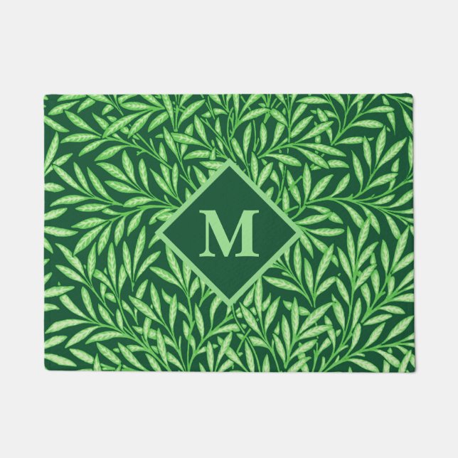 Art Nouveau Willow with Monogram, Emerald Green Doormat (Front)