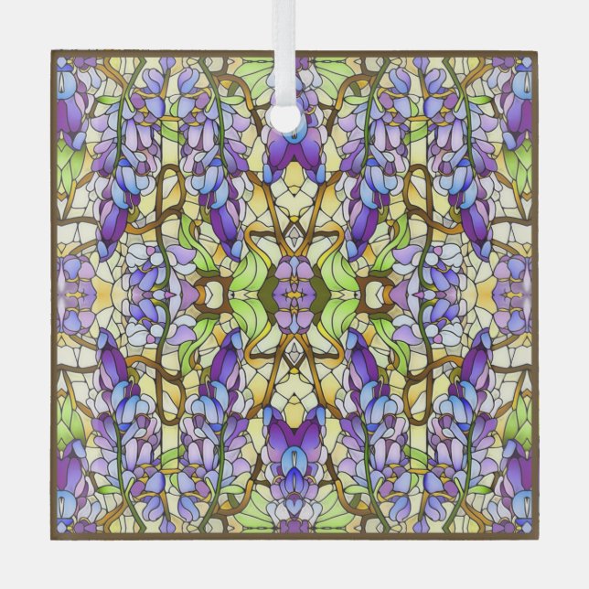 Art Nouveau Wisteria Faux Stained Glass Pattern  Glass Ornament (Front)