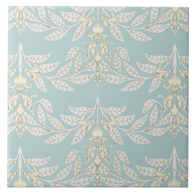 Art Nouveau wisteria pattern soft turquoise Ceramic Tile (Front)