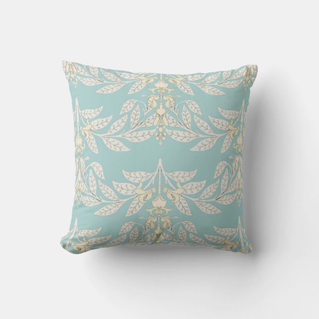 Art Nouveau wisteria pattern soft turquoise Throw Pillow (Front)