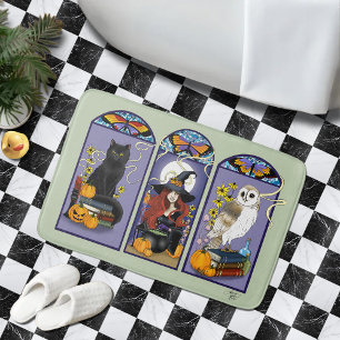 Art Nouveau Witch Owl Cat Halloween Bath Mat