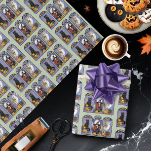 Art Nouveau Witch Owl Cat Halloween Wrapping Paper
