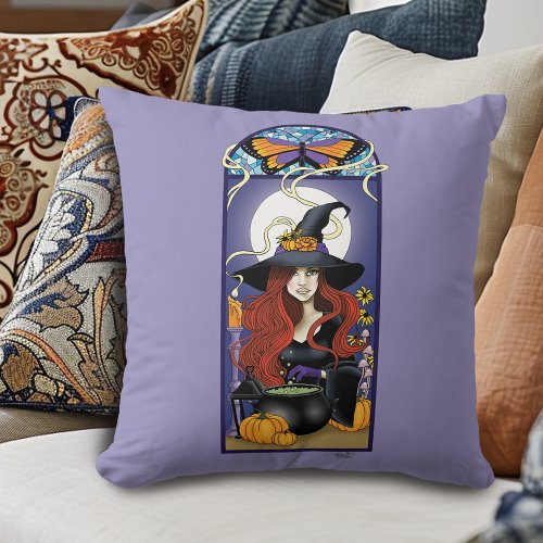 Art Nouveau Witch Throw Pillow