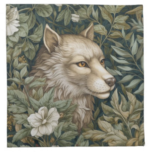 Art nouveau wolf in the leaves cloth napkin