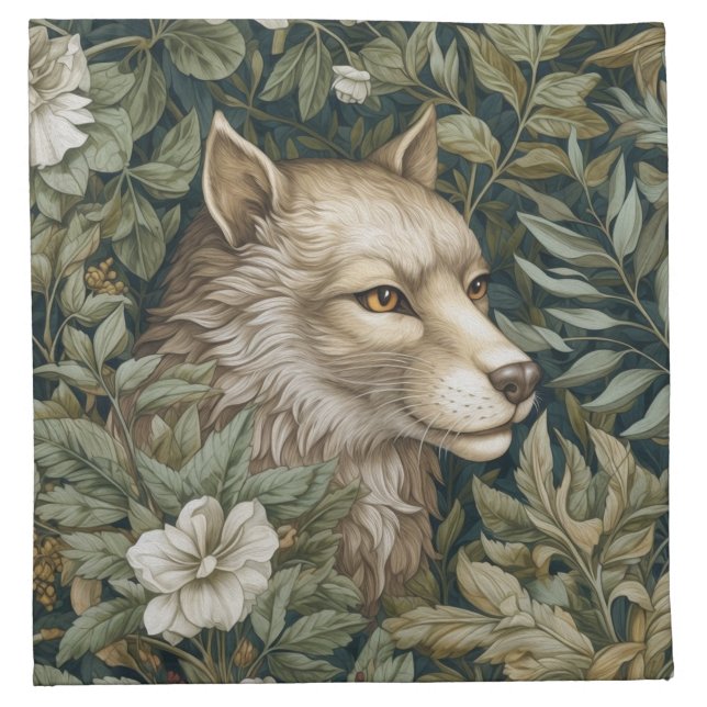 Art nouveau wolf in the leaves cloth napkin (Front)