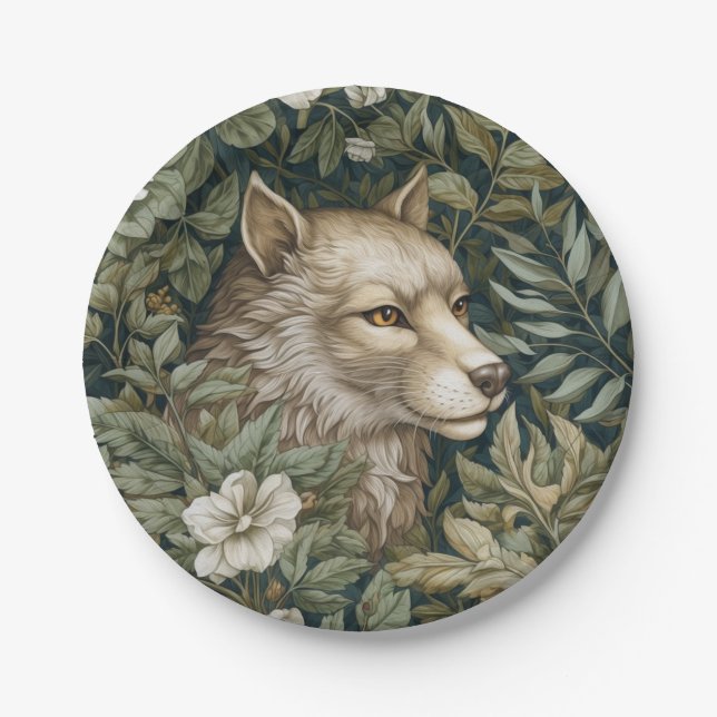 Art nouveau wolf in the leaves paper plates (Front)