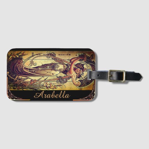 Art nouveau woman advertisement hingre black gold  luggage tag