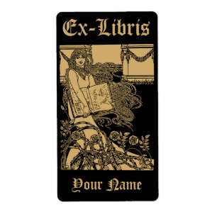 Art Nouveau Woman & Book Roses Ex Libris Template Label