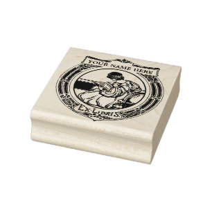 Art Nouveau Woman Books Round Ex Libris Template Rubber Stamp