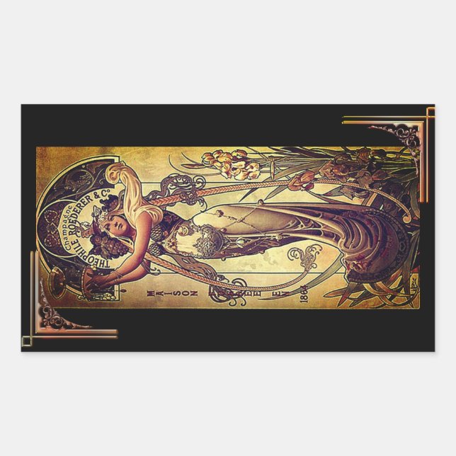 Art nouveau woman elegant advertisement rectangular sticker (Front)
