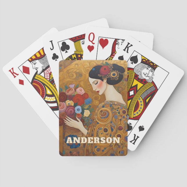 Art Nouveau Woman Floral Gold  Poker Cards (Back)