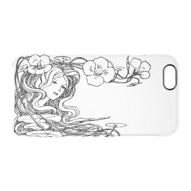 Art nouveau woman flowers black white elegant  uncommon iPhone case (Back Horizontal)