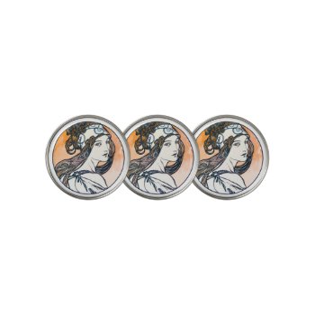 Art Nouveau Woman Glancing Back Watercolor Golf Ball Marker by TerryBainPhoto at Zazzle