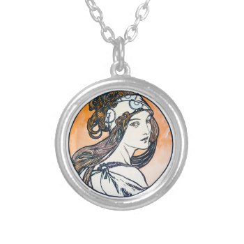 Art Nouveau Woman Glancing Back Watercolor Silver Plated Necklace by TerryBainPhoto at Zazzle