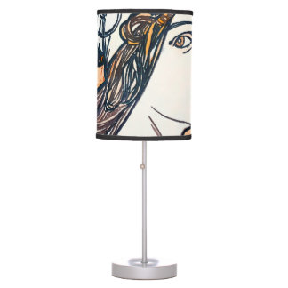Art Nouveau Woman Glancing Back Watercolor Table Lamp