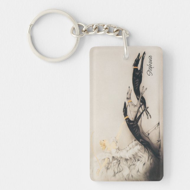 Art Nouveau Woman Greyhounds Louis Icart Keychain (Front)