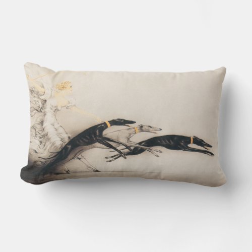 Art Nouveau Woman Greyhounds Louis Icart Lumbar Pillow