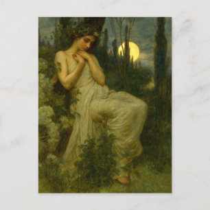 Art Nouveau Woman In Garden Under A June Moon Postcard