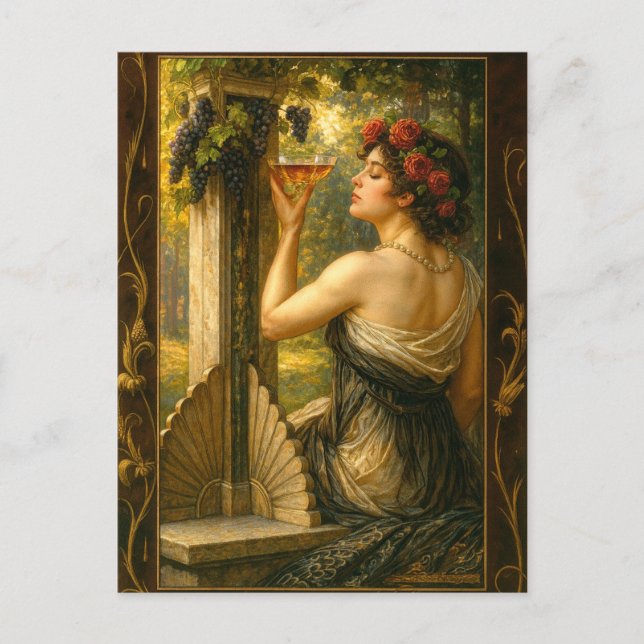 Art Nouveau Woman In Vineyard With Wine Postcard (Front)