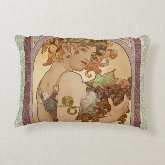 Art Nouveau Woman Mucha Beautiful Decorative Pillow (Back)