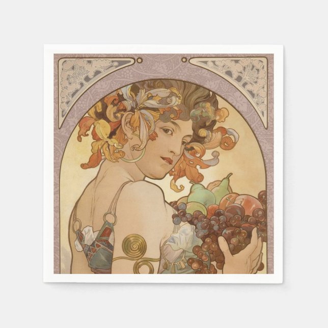 Art Nouveau Woman Mucha Beautiful Paper Napkins (Front)