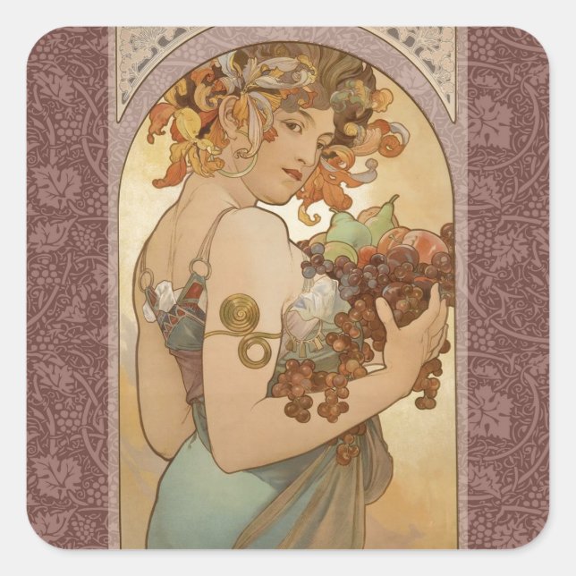 Art Nouveau Woman Mucha Beautiful Square Sticker (Front)