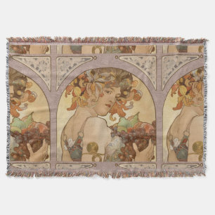 Art Nouveau Woman Mucha Beautiful Throw Blanket