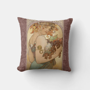 Art Nouveau Woman Mucha Beautiful Throw Pillow