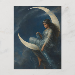 Art Nouveau Woman on Crescent Moon Postcard