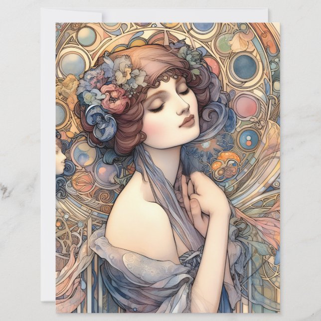 Art Nouveau Woman Portrait Scrapbook Paper  (Front)