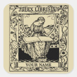 Art Nouveau Woman Reading Book Ex Libris Square Sticker