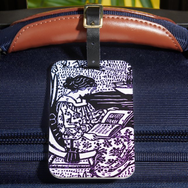 Art Nouveau Woman Reading Book Lover Luggage Tag (Front Insitu 2)